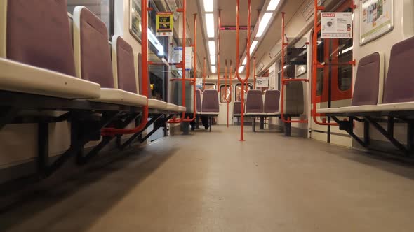 Empty Subway Train With Open Doors. Prague Metro During Covid-19 Virus Outbreak. Public Transportati