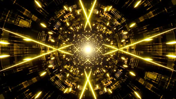 Symmetrical Gold Laser Beam Technology Pattern Tunnel Background