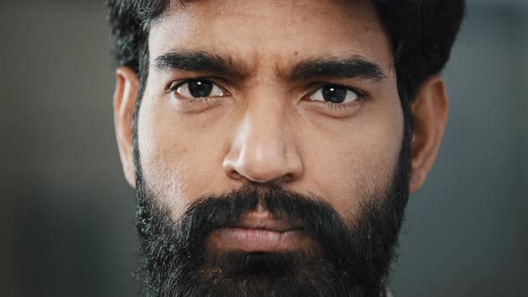 Closeup Portrait of Angry Arabian Business Man Worker Male Upset Bearded Latino Face Looking