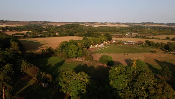 United Kingdom (UK) Kent countryside drone footage, aerial footage. Beautiful trees, sunrise, sunset