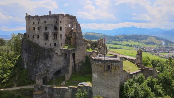 Aerial view of Likava castle in Likavka village in Slovakia