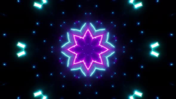 Neon Star Shape Light And Blue Glitter Background 4K Loop 01