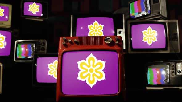 Flag Of Kyoto Prefecture, Japan, and Retro TVs.