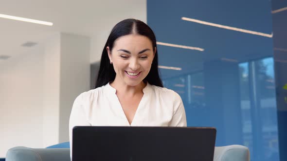 Amazed Female Professional Winner Feeling Happy Receiving New Job Opportunity Celebrates Financial