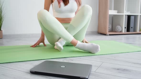 Home Meditation Yoga Online Sporty Woman Laptop