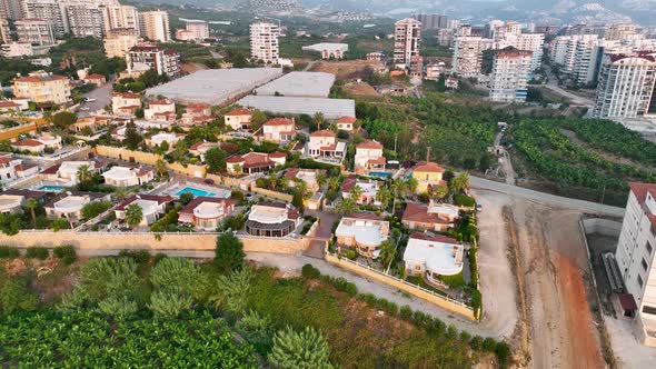 Colorful Panorama over the city Aerial View 4 K Alanya Turkey