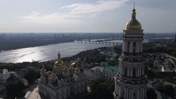 Kyiv Pechersk Lavra. Slow Motion. Aerial View