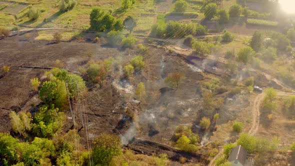 Fire in field after wheat harvest