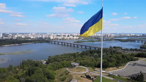 Kyiv - National Flag of Ukraine By Day. Aerial View. Kiev