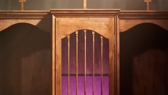 Christian chapel with confessional. Place in the church to confess sins. Mercy.