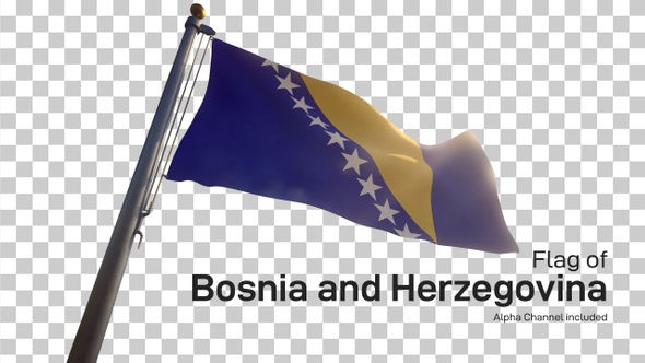 Bosnia and Herzegovina Flag on a Flagpole with Alpha-Channel