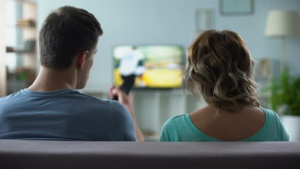 Couple Arguing Over Watching Tv, Man and Woman Having Conflict, Relationship