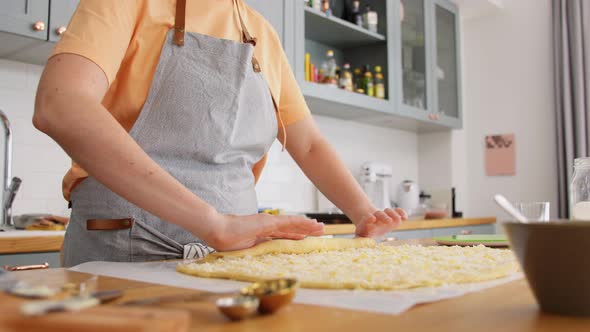 Woman Cooking Food and Baking Roll Buns on Kitchen