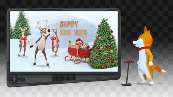 Cartoon Corgi Dog Stands And Presents On The Screen