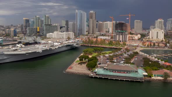 Aerial View of the San Diego Skyline and the USS Midway Museum