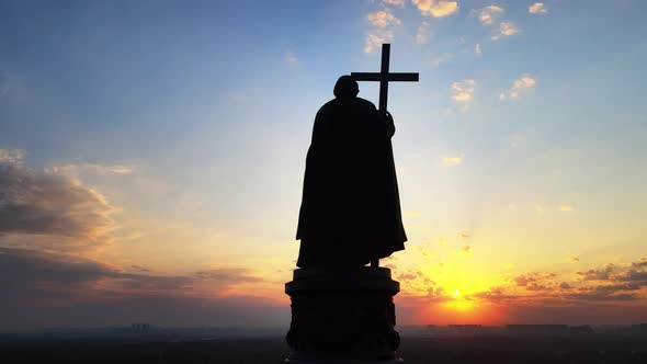 Kyiv, Ukraine : Monument To Vladimir the Great at Dawn in the Morning