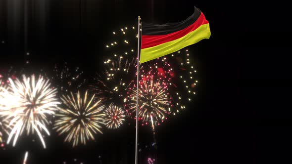 German Flag With Fireworks 