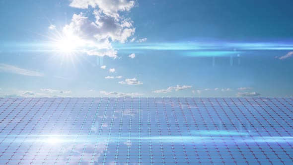 Clouds Float Quickly Over Solar Power Plant Panels