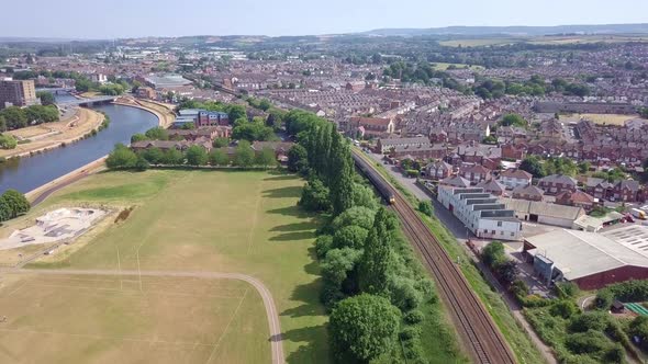 Following a train leaving Exeter, England, AERIAL