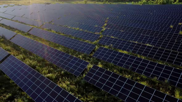 View of a solar power plant, rows of solar panels, solar panels, top view of a solar power