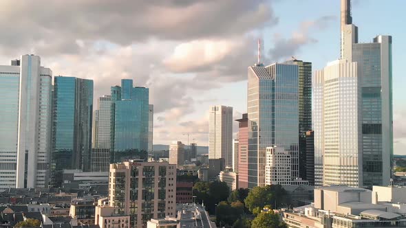 Aerial Panoramic View of Frankfurt Skyline From Drone Germany