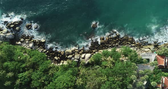 Aerial view seashore in sunny day