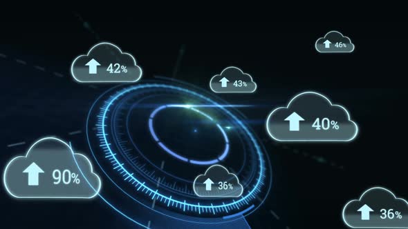 Upload progress clouds and futuristic circles alt