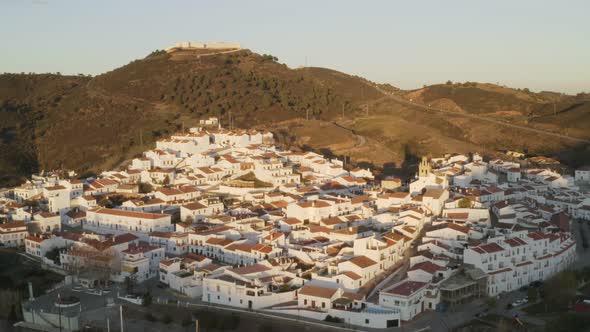 Aerial drone view of Sanlucar de Guadiana in Spain, from Alcoutim in Portugal