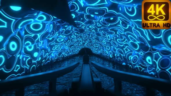 Trippy Ship Ride In The Psychedelic Underwater Tunnel 4K Hypnotizing Visual 3D Animation Glowing