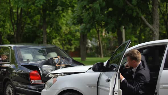 Lady Calling Police After Drunk Male Driver With Bottle of Beer Crashing Her Car