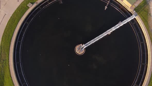 Circular Sedimentation Tanks At Wastewater Treatment Plant In Detroit, Michigan, USA. - aerial, top