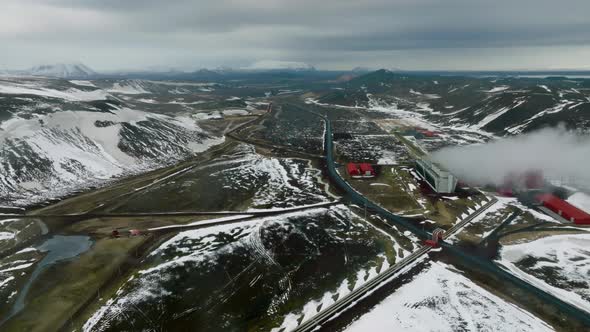 Aerial View of the Krafla Power Plant in Iceland