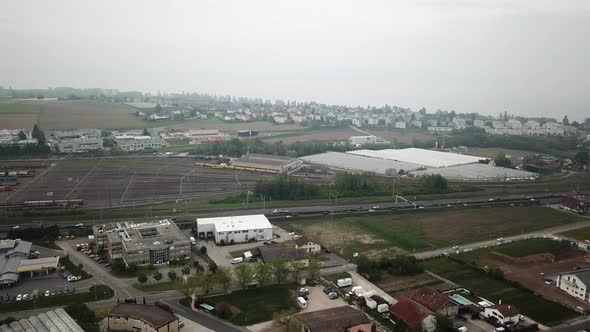 Highway and geneva lake next to Morges, Switzerland. drone aerial view