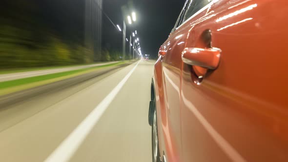 Drivelapse From Side of Car Moving on a Night Highway Timelapse Hyperlapse