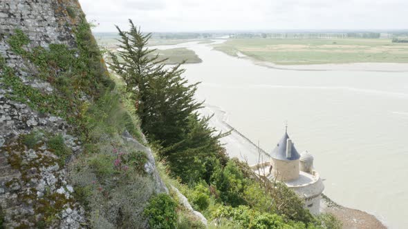 Mont-Saint-Michel  exterior in Normandy France 4K 3840X2160 UHD slow tilting video - Mt Saint-Michel