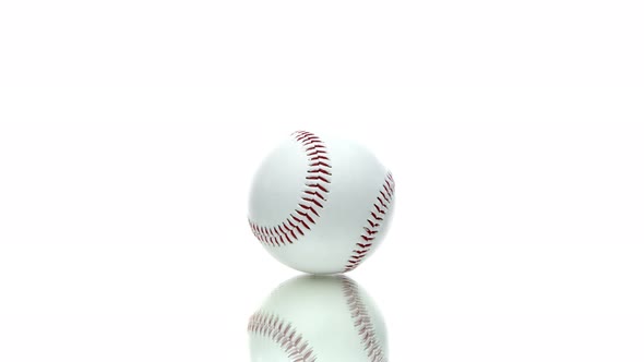 Baseball Ball Reflecting in Glass Table Spinning Rotating 360 Isolated on White