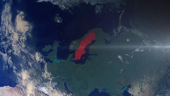 Realistic Earth Zoom Red Alert Highlight Country Sweden