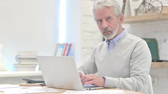 Smiling Old Man in Office Looking at Camera