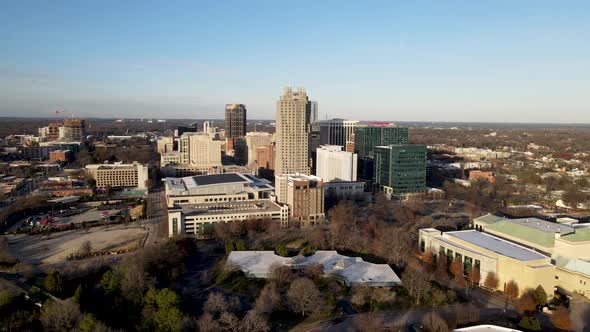 Drone shot of downtown Raleigh North Carolina, rotating