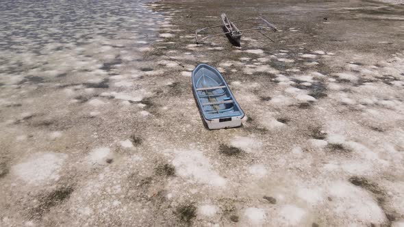 Aerial View of Low Tide in the Ocean Near the Coast of Zanzibar Tanzania Slow Motion