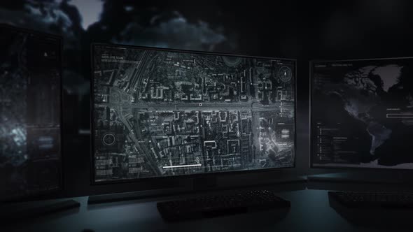 Detection Scan By Space Satellite Network Finds Spy Drone Flying Above City Road alt