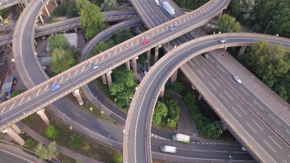 Time Lapse of Vehicles Driving on a Spaghetti Interchange Aerial View