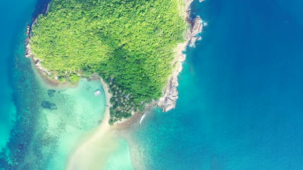 Aerial top view nature of marine shore beach journey by clear water and bright sandy background of a