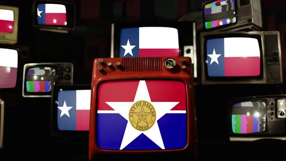 Flag Of Dallas and Flags of Texas on Retro TVs.