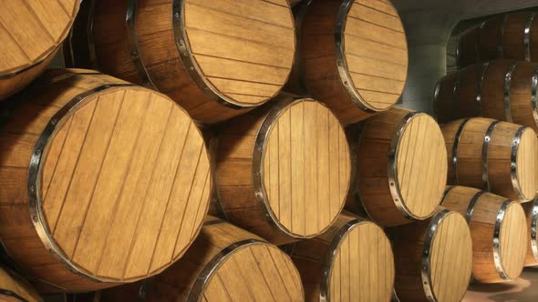 Warehouse with Wooden Barrels