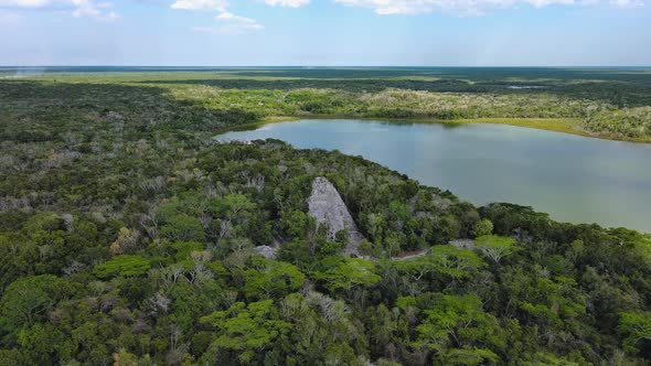 Ruins of Coba Quintana Roo Mexican Archeological Heritage Aerial Drone Fly Above