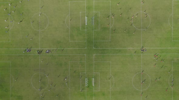 Bird's Eye View of Football Matches at Hackney Marshes in London