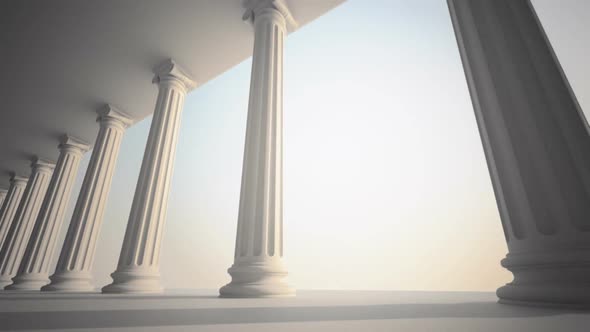 Walk with a right-side view of white classical Greek columns. Loopable HD