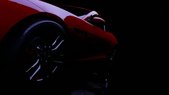 Luxury Red Sports Car Slowly Coming At Night