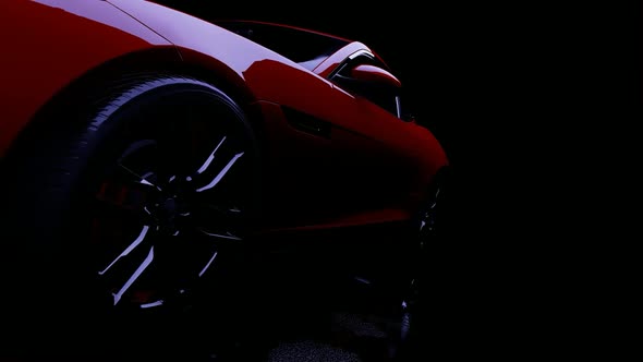 Luxury Red Sports Car Slowly Coming At Night alt